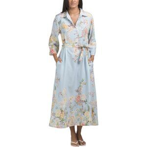LE RAGAZZE Made In Italy Linen Blend Floral Maxi Dress